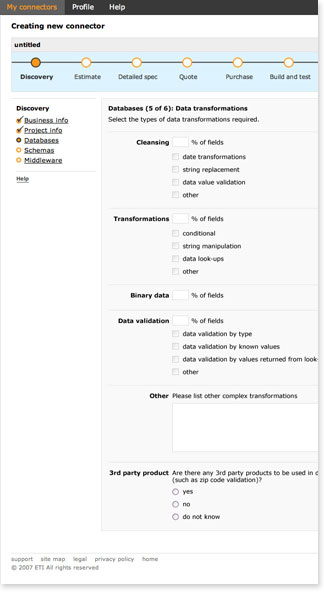 Interface and visual design for the ETI Integration Center - Discovery step